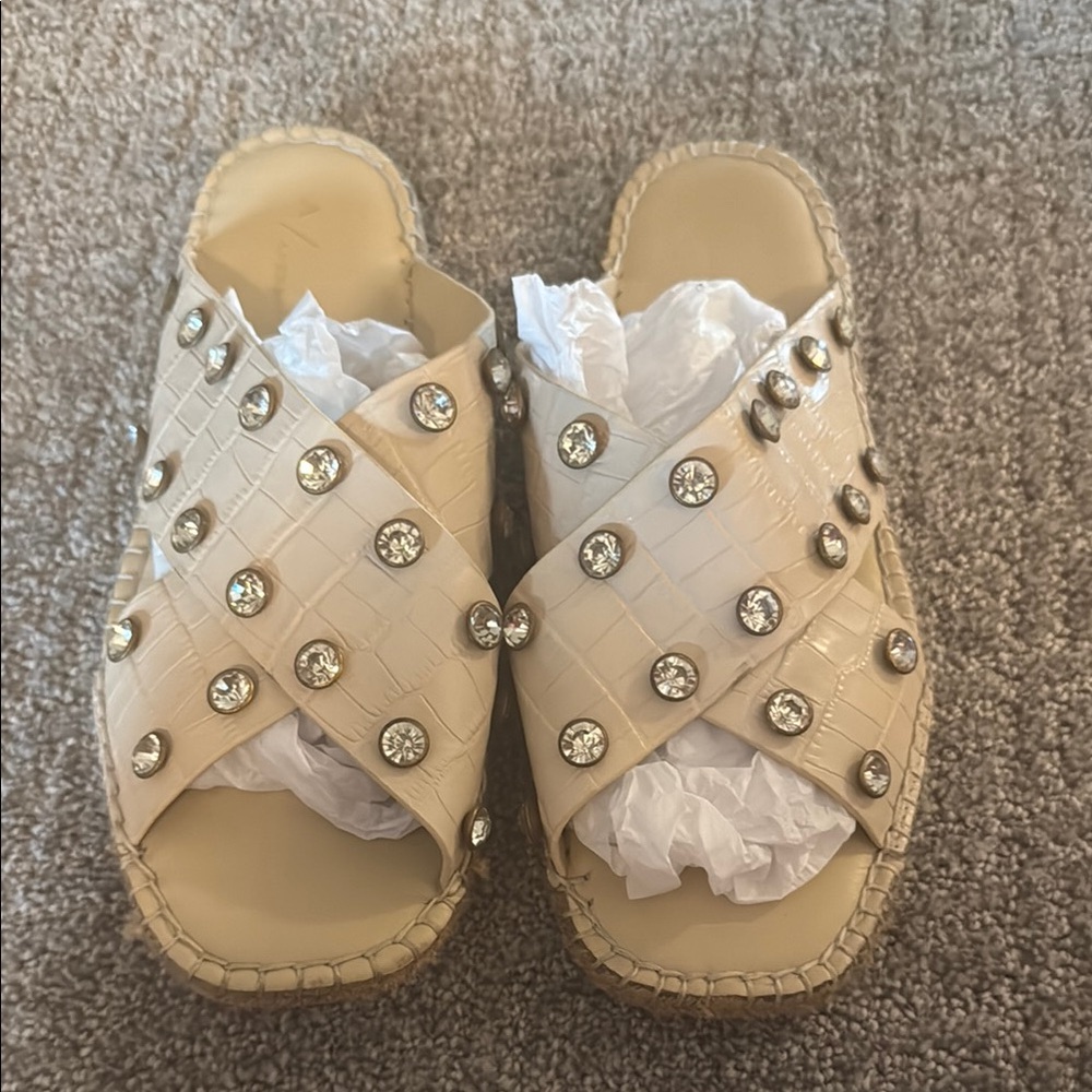Studded Beige Slide Sandals